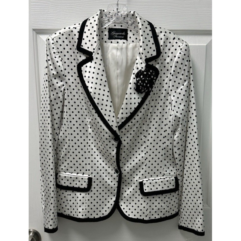 Giancarlo Ferrari Blazer White with Black Polka Dots Size 10 NWT Made in USA